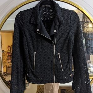 Zara 🧿 Black lace fabric motorcycle jacket